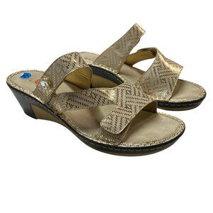 Alegria Loti Sandals Womens 11‎ Gold Leather Metallic Wedge Slip On Event Party